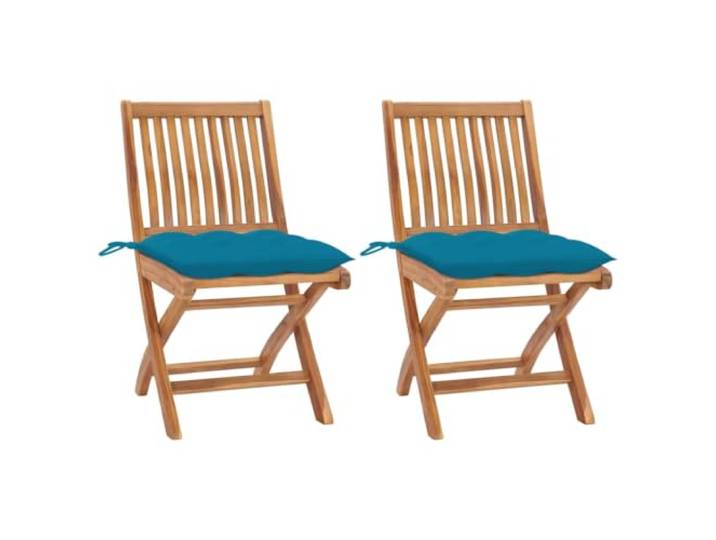 ZQQLVOO Klappstühle 2er Set mit Hellblauen Kissen aus Massivem Teakholz Zusammenklappbar, platzsparend, ergonomische Form, 110 kg Belastbarkeit, vielseitig nutzbar