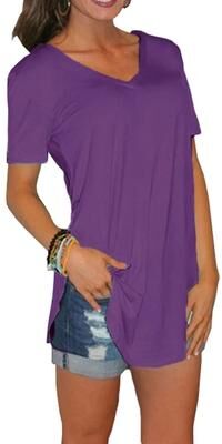 Uplifted Finds Loose Fit V Neck Short Sleeve Summer Blouse For Women 4xl purple