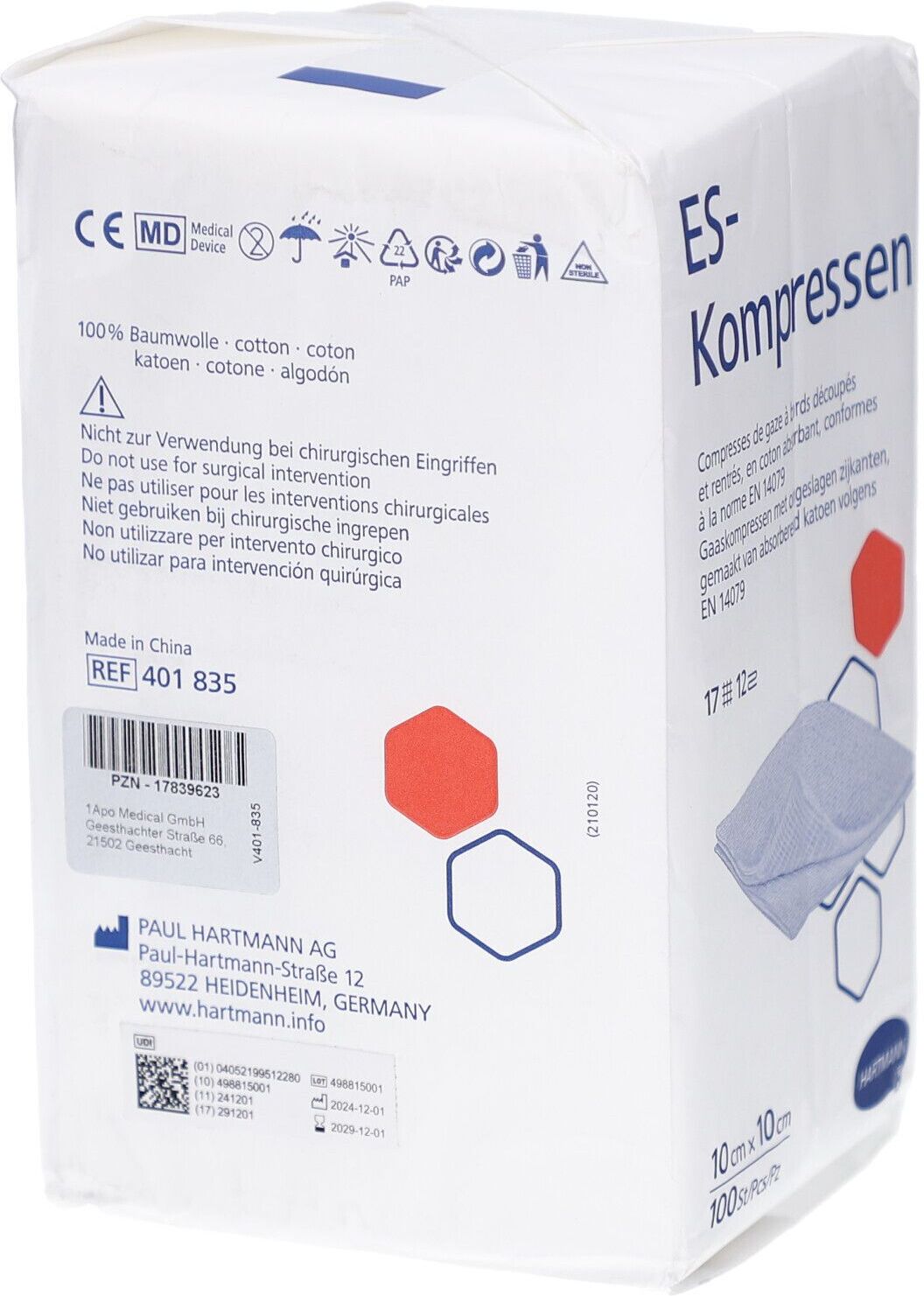 ES Kompressen Es-Kompressen unsteril 10x10 cm 12fach 100 St Kompressen