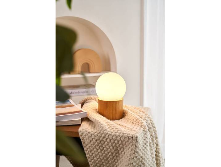 Lampe Woody Shine Ø 12cm Marron Placage en frêne véritable Verre opalin G9