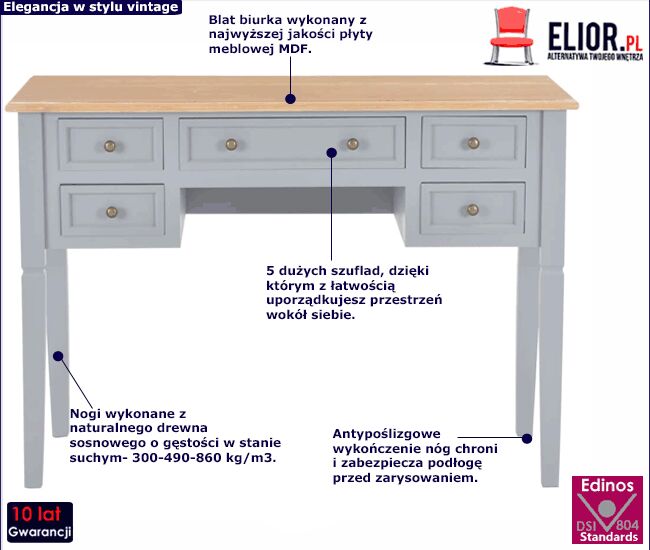 Edinos Szare minimalistyczne biurko do gabinetu P9-W26