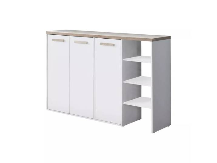 Vente-unique - Schuhschrank - 3 Türen & 3 Ablagefächer - Weiß und Holzfarben hell - SKAIDO, One Size, Beige