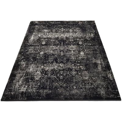 Läufer OCI DIE TEPPICHMARKE "BESTELLER MAGIC", schwarz (schwarz, grau), B:80cm H:8mm L:200cm, Viskose, Teppiche, Läufer, Glanz Viskose, mit Fransen, Hoch Tief Struktur, Vintage, Wohnzimmer