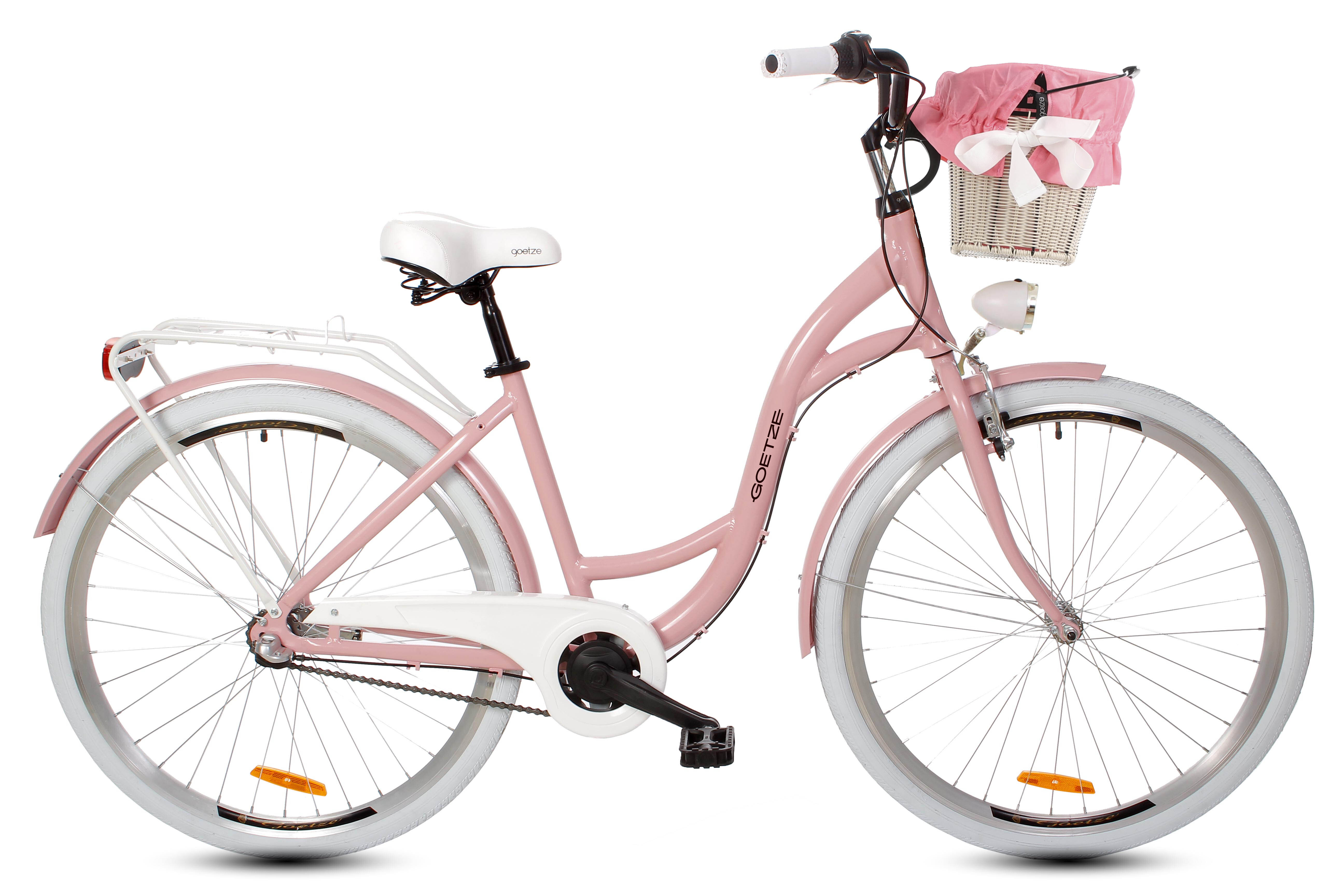 Goetze Style 28 Zoll City Bike, 18 Zoll Tiefeinsteigerrahmen, 3-Gang Shimano Nexus, V-Bremse & Rücktritt, LED-Beleuchtung, Komfortsattel, Rattankorb