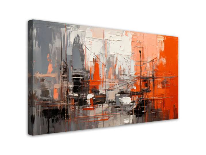 Feeby Leinwandbild Abstraktion Grau Urban 100x50cm, Orange, Rechteckig, 100x50 cm, Bilder & Rahmen, Bilder, Leinwandbilder