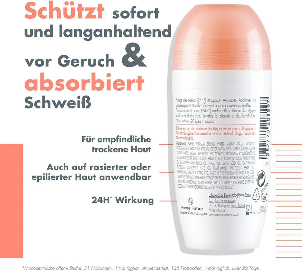 Avene Avène Body Deodorant Roll-On mit 24h Wirkung Roller 50 ml Unisex 50 ml Roller