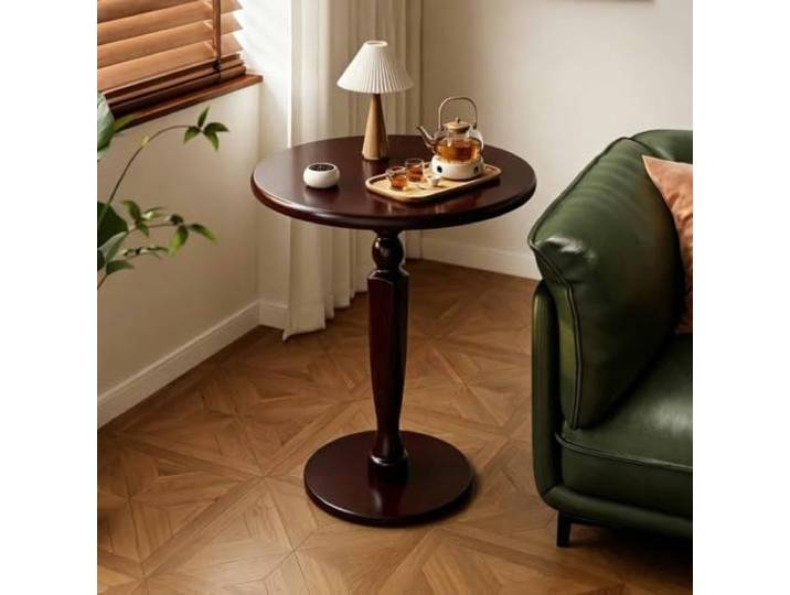 KAFHGEIN Runder Beistelltisch aus Massivholz für Sofa und Schlafzimmer Vielseitiger Beistelltisch mit dekorativem Runddesign für Getränke, Pflanzen und Wohnaccessoires