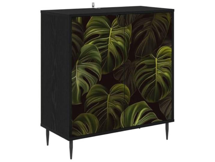 Foknhdi Sideboard ELBURG Kommode Flurschrank Schwarz Eichen-Optik 69cm Vielseitiger Mehrzweckschrank für Esszimmer und Schlafzimmer mit 2 Türen, Bodenfreiheit und eleganter Zierfront.