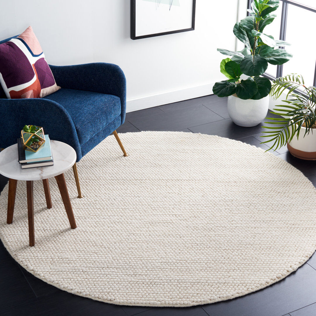17 Stories Natura Solid Color Area Rug In Ivory Ivory Round 122 cm