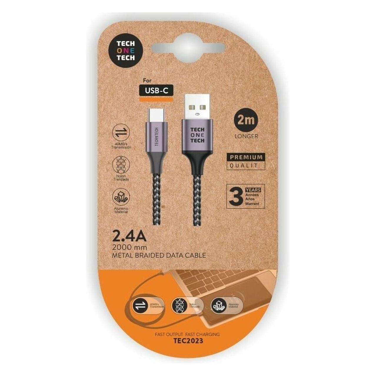 Tech One Tech USB A zu USB-C-Kabel TEC2023 2 m (2 m, USB 2.0) (46150829)