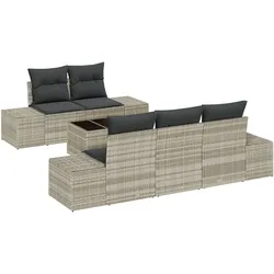 vidaXL 6-teiliges Garten-Sofa-Set mit Kissen Hellgrau Poly-Rattan