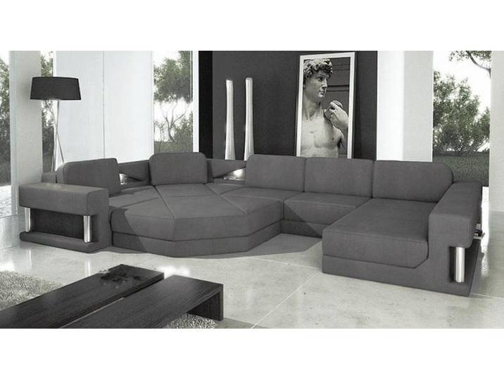 JVmoebel Ecksofa Graue Leder Wohnlandschaft mit Polyätherschaum-Polsterung, Made in Europa