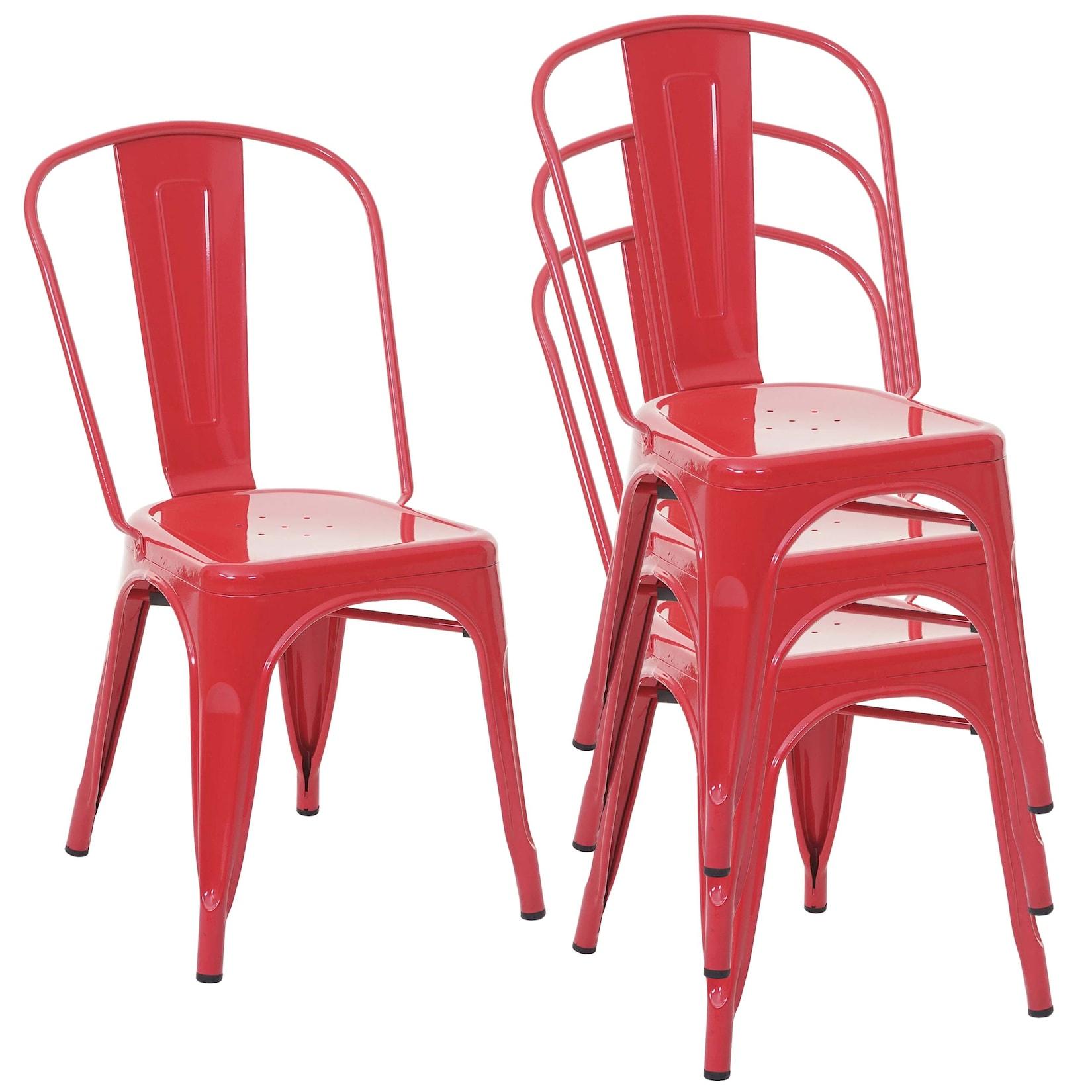 4er-Set Stuhl MCW-A73, Bistrostuhl Stapelstuhl, Metall Industriedesign stapelbar ~ rot