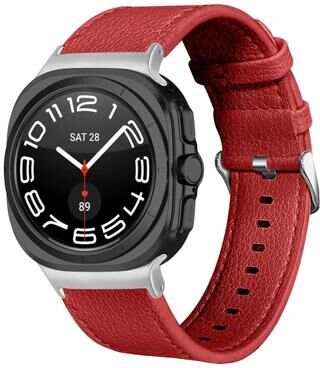 Everyday Crate Samsung Galaxy Watch Ultra 47mm Genuine Leather Watch Band Dual Sided Lychee Replacement Strap red