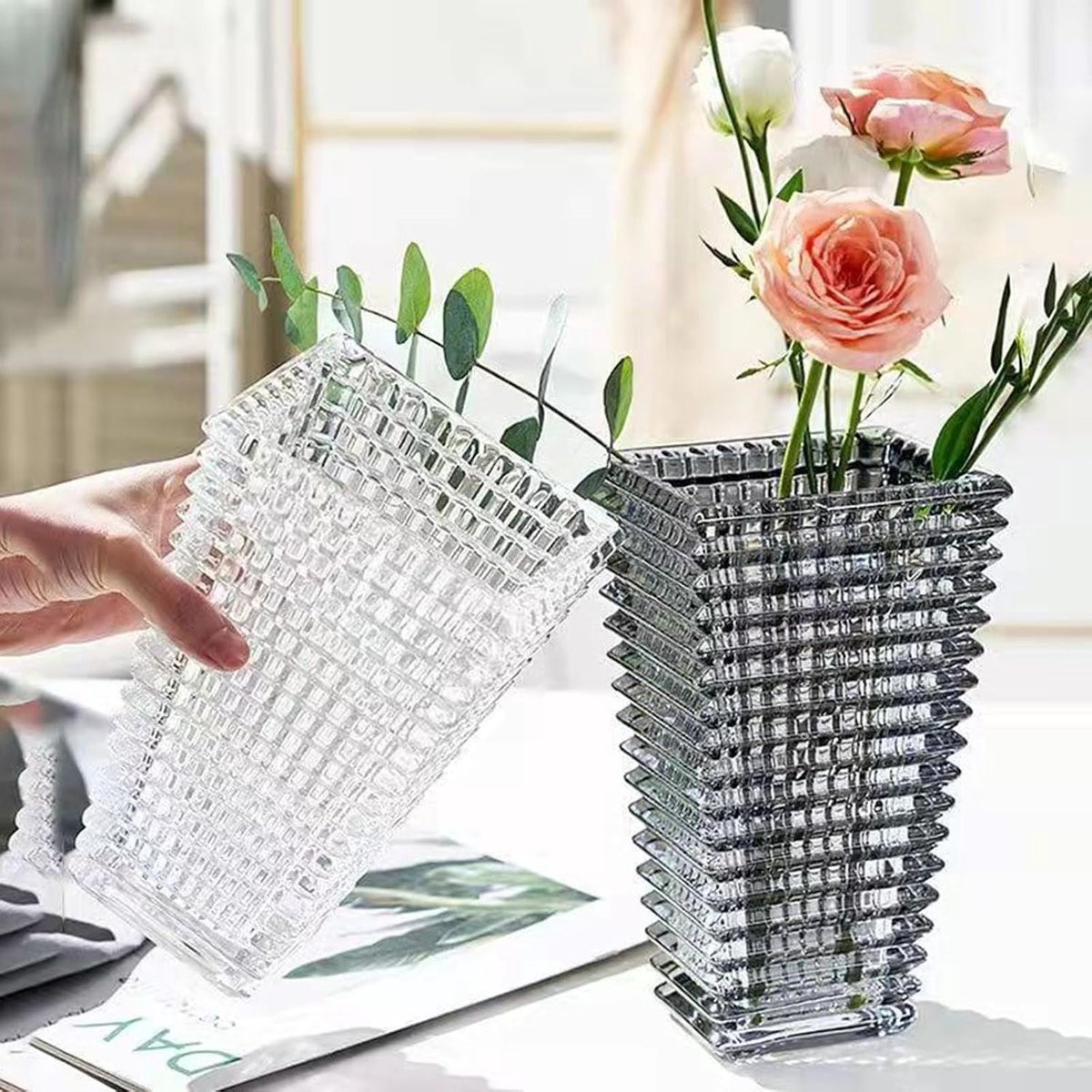 Kristallen Glazen Vaas - Helder - Mondgeblazen Decoratieve Vaas voor Bloemen - Groot Formaat