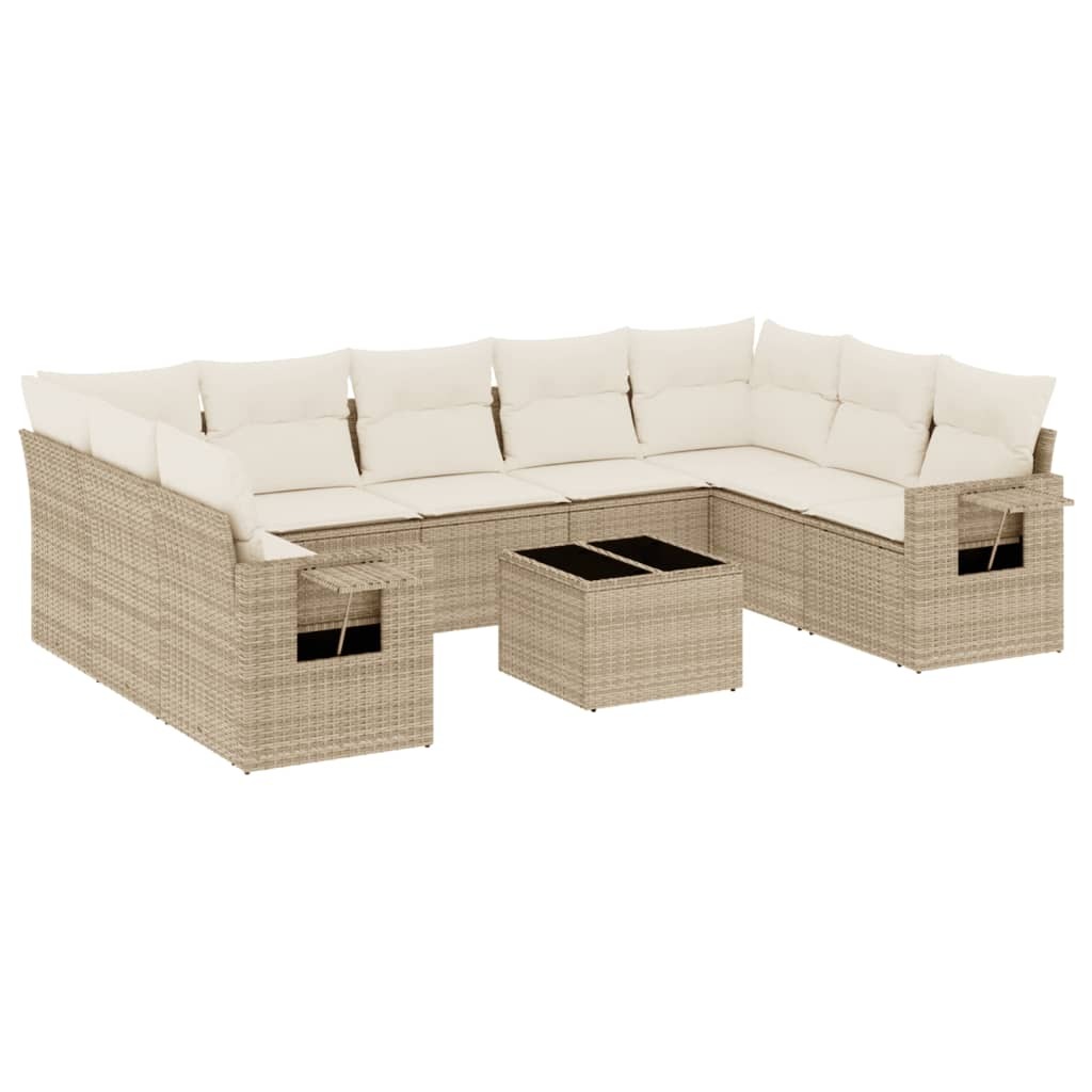 Modulare Garten-Sofagarnitur, 10-teilig, für Außenbereich, aus UV-beständigem PE-Rattan und Stahl, Beige, mit Stauraum und Beistelltisch