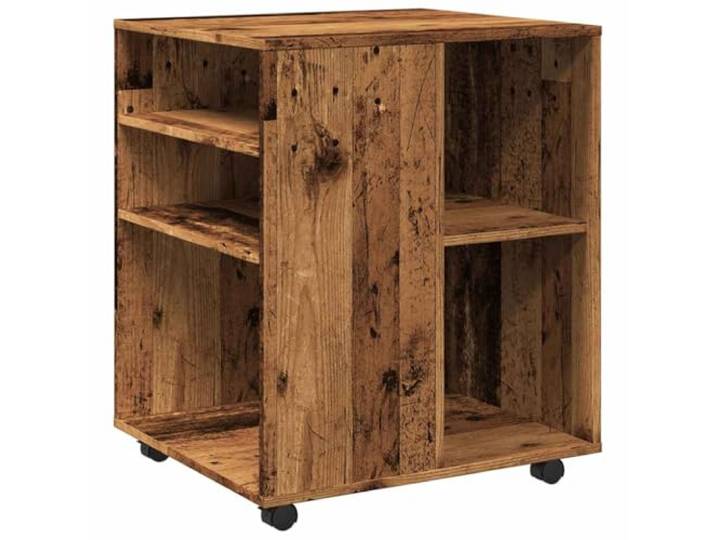 KLGBNCVE Rollschrank Altholz-Optik 60x53x72 cm Holzwerkstoff Rollen mit zwei feststellbaren, rechteckige Oberplatte, Reinigung mit feuchtem Tuch, Stauraum für Drucker und Papier