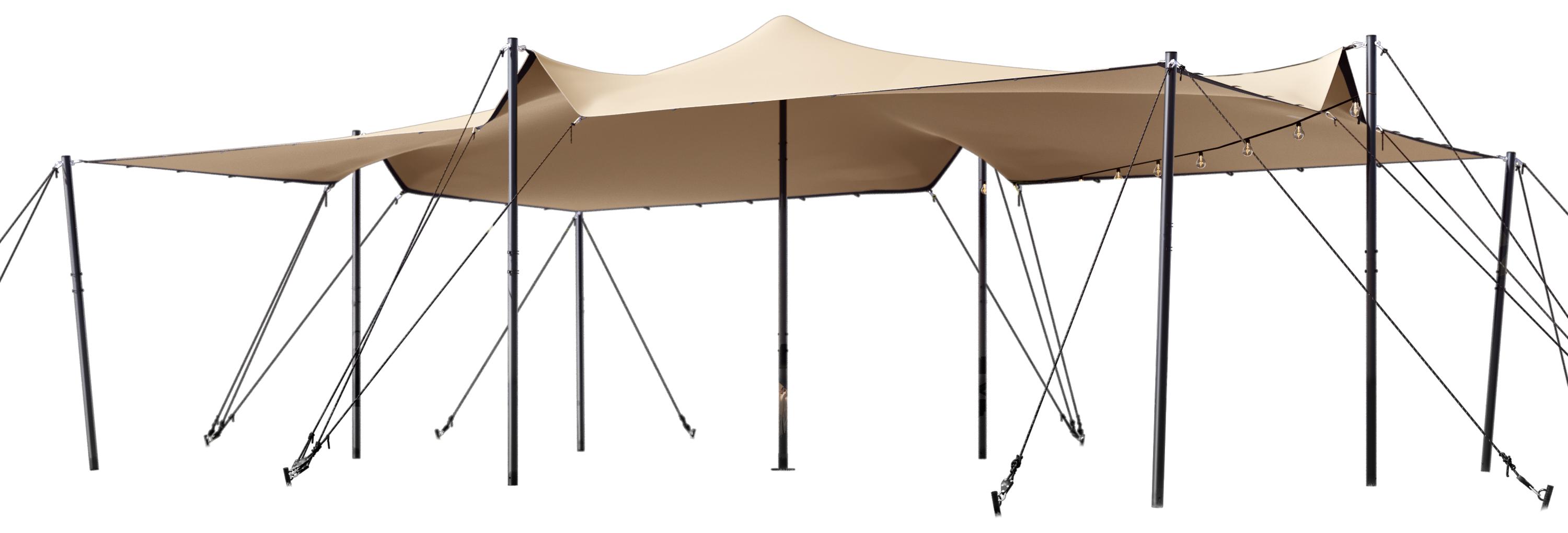 TOOLPORT Stretchzelt 5x7,5m wasserdichte Polyesterplane mit Stahlpfosten Set für flexible Outdoor Events