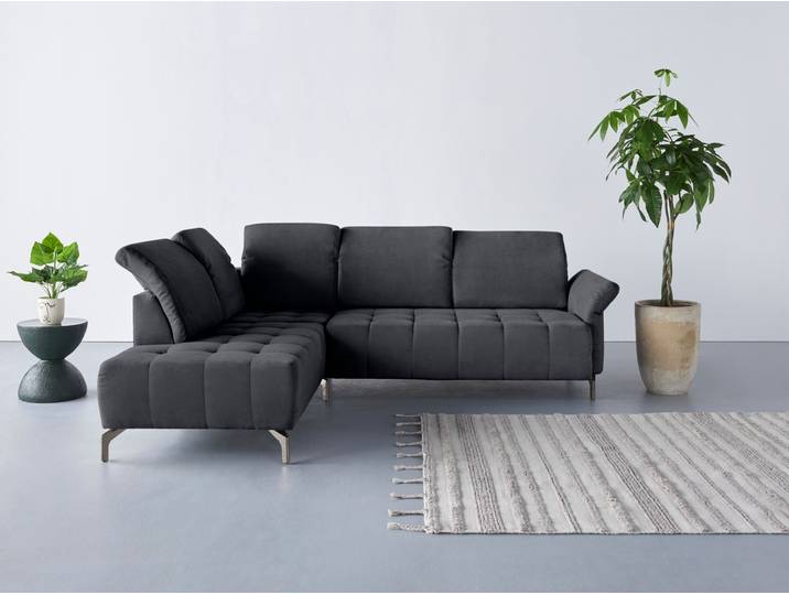 Ecksofa, Luxus-Microfaser, Grau, 260×220 cm, Ottomane Links, Modern, Inosign