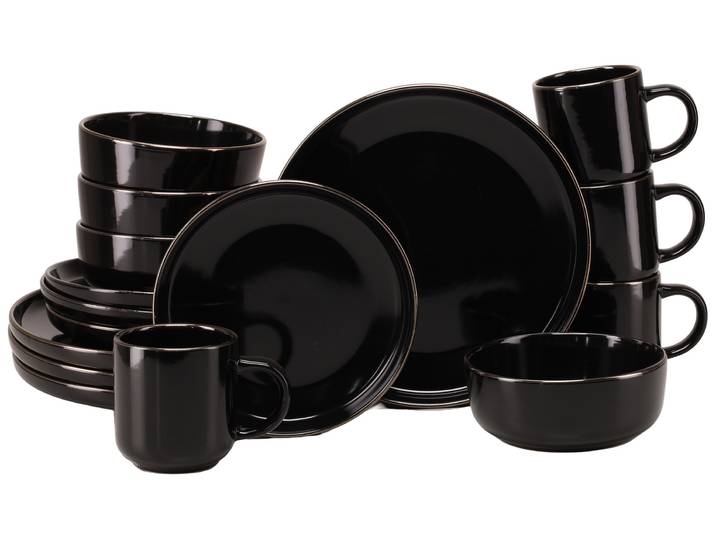 Kombiservice CREATABLE Nordic Festive, Service 16-tlg. , schwarz, 16, Steinzeug, Geschirr-Sets, Kombiservice, Minimalistisches Design, Dezente goldene Akzente