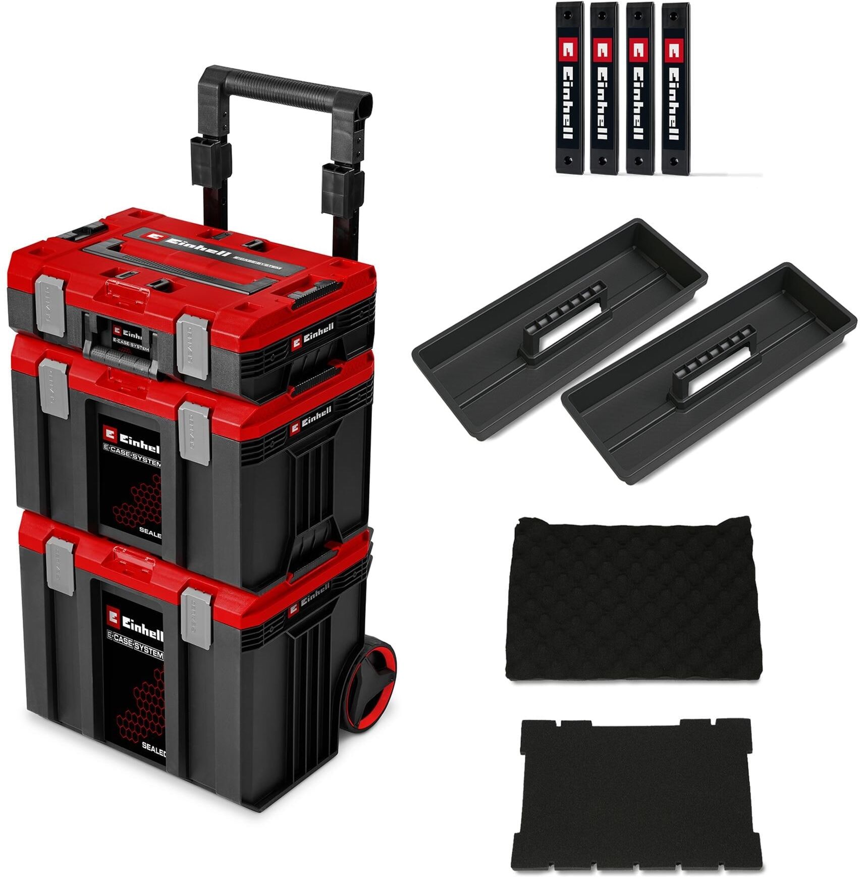 Werkzeugkoffer EINHELL "Einhell E-Case 3-teilig", schwarz rot, B:40,3cm H:70cm T:44,4cm, 1x E-Case L SEALED, 1x E-Case M SEALED, 1x E-Case S-F SEALED, Aufbewahrungsboxen, Werkzeugkoffer schwarz rot 3 tlg., B/H/T: 40,3cm x 70cm x 44,4cm