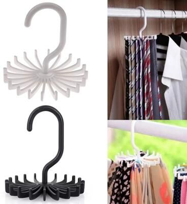 Inspire Select 360 Rotating Tie & Scarf Hanger Rack 20 Hook Organizer For Belts, Scarves, Ties, Closet Storage black B 2 Pcs