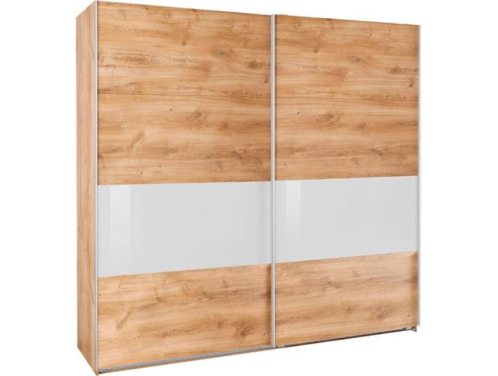 Schwebetürenschrank Bramfeld Kleiderschrank Ausfürung wählbar,Plankeneiche / Weißglas,225x64x208cm