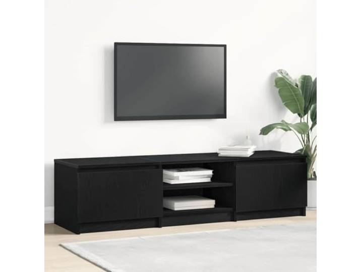 HEFZGDB TV-Schrank Schwarz Eichen-Optik 140x40x36 cm Holzwerkstoff mit Stauraum und Stabiler Oberplatte für Multimedia-Geräte, langlebiges Wohnzimmer Möbelstück
