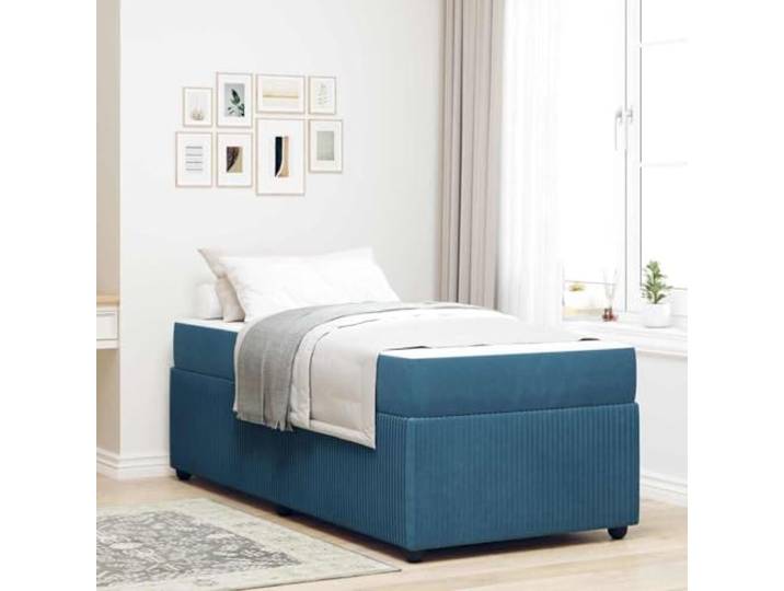 Modernes Stoffbett Stabiles Lattenrost Bettgestell Blau 90 x 190 cm Bettrahmen mit Matratze Blau 90x190 cm Stoff Einzelbett mit Taschenfederkern Lieferung inklusive Lattenrost Stabil