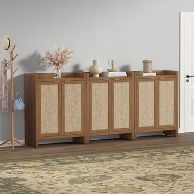 SICOTAS Rattan Shoe Cabinet for Entryway, 6-Tier Shoe Rack with Doors and Adjustable Shelves