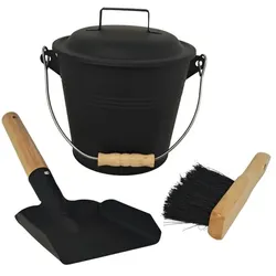 Relaxdays Ascheeimer mit Feger & Schaufel Hellbraun,Schwarz