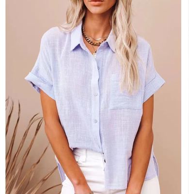 Universal Stock Cotton Linen Shirt For Women Casual Summer Button Up Blouse e s