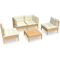 Helloshop26 - Gartenmöbel-Set 5-teilig mit cremefarbenen Kissen massives Kiefernholz 02_0016373