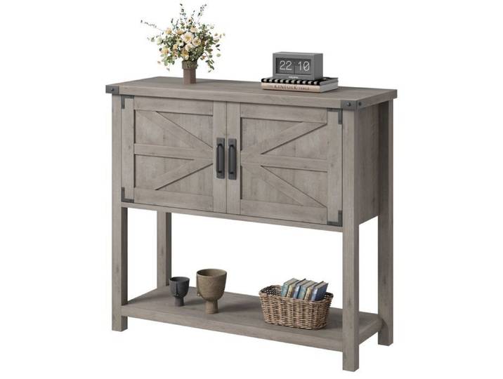 Buffet de Cuisine Doppeltcharms - SALUT - Bois Durable - 90x36x43cm - 2 Portes 2 Tiroirs - Style Fermier - Gris