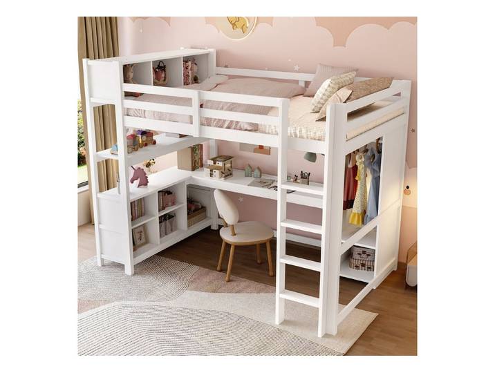 STILVORA Hochbett 140x200 mit Kleiderschrank,Jugendbett Holzbett mit Schreibtisch®al