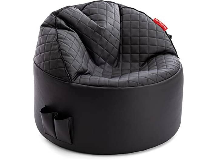 Gamewarez Sitzsack mit 2 in 1 Funktion, Gaming Sitzsack/Sessel mit Rückenlehne und Lifystyle Hocker für Erwachsene & Teenager, inkl. Seitentasche, 85x42 cm, Kunstleder, Made in Germany, schwarz
