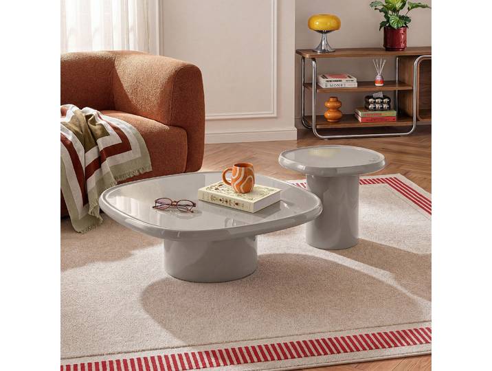 HABITAT - Ensemble de tables basses carrées laquage haute brillance - Taupe - Luna