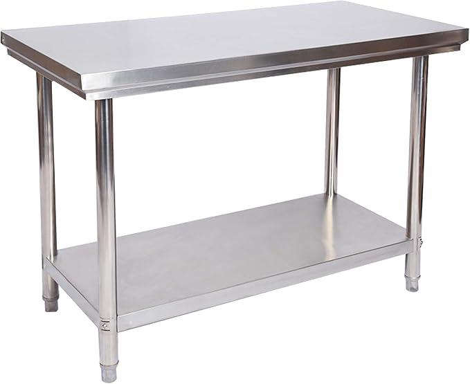 Edelstahl Tisch Arbeitstisch Edelstahltisch mit Ablage 120x60x85cm für Gastro Küche Werkstatt Garten Keller mit höhenverstellbare Füßen