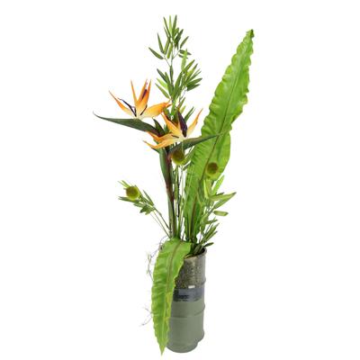 Kunstblume I.GE.A. "Strelitzie", orange, B:36cm H:105cm L:24cm, Kunstpflanzen, In Vase aus Keramik mit Bambus Dekoblätter und Gras