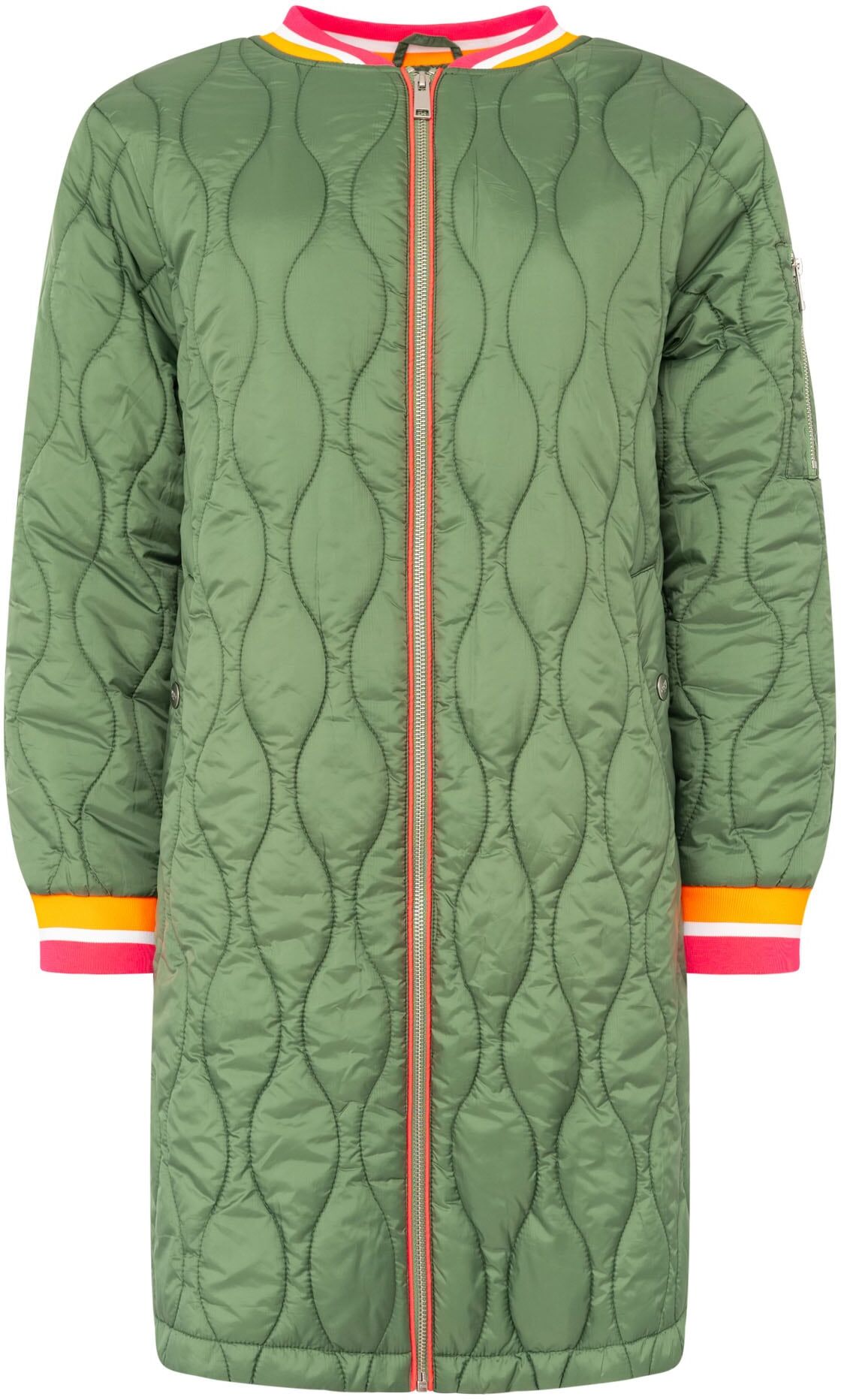 Kurzmantel ZWILLINGSHERZ "„Shine Hope Smile“", Damen, Gr. M, grün, Steppware, Obermaterial: 100% Polyester, Mäntel Kurzmantel, farbig gestreifte Bündchen, Herzfutter, Reissverschluss, Taschen grün M