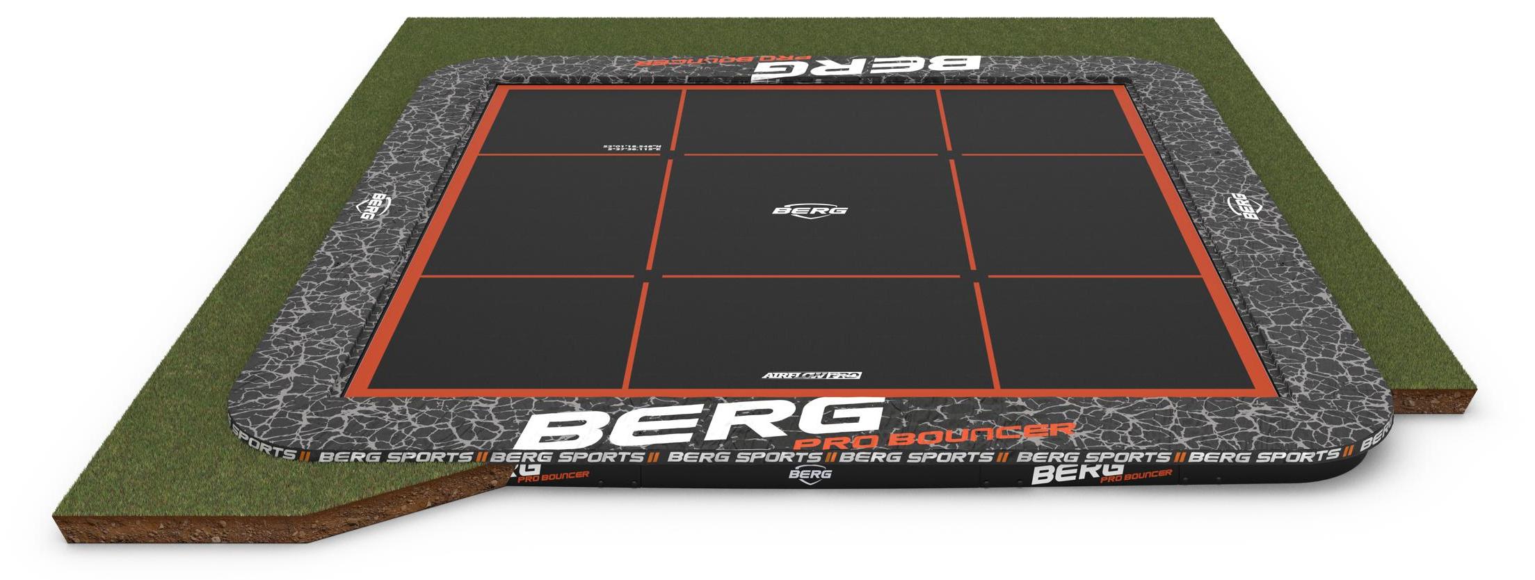 BERG SPORTS Trampolin FlatGround 5 x 5 m Ultim Pro Bouncer rechteckig Grau
