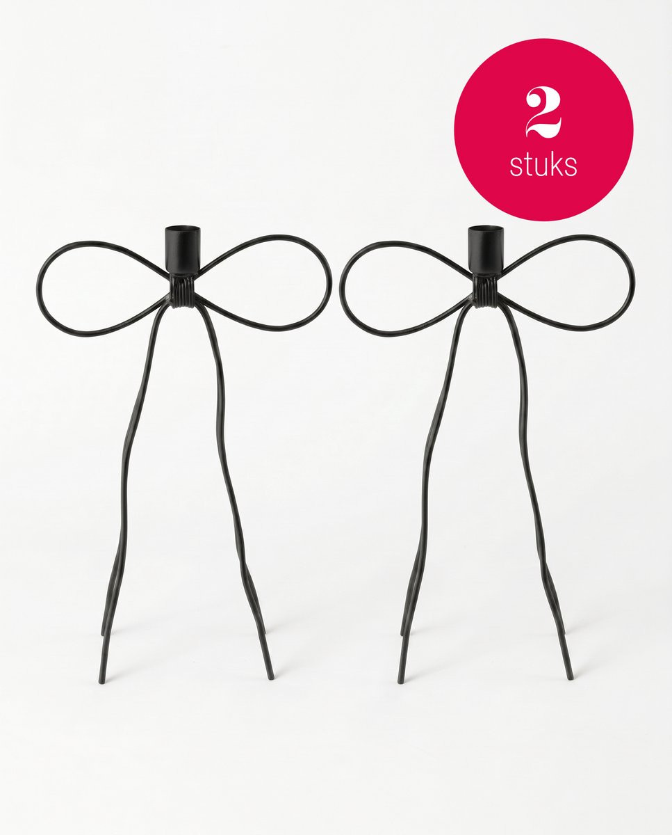 vtwonen Kandelaren Bow Set van 2 Zwart Metaal Hoogte: 30 cm
