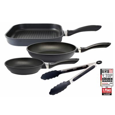 Pfannen-Set ELO "Alucast 4 teilig", schwarz, H:4,5cm Ø:20cm, Pfannen, Induktion, inkl. 1 Kochzange