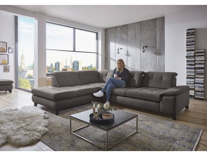 Ecksofa, Microfaser, Anthrazit, 310×260 cm, Sitztiefenverstellung, Modern