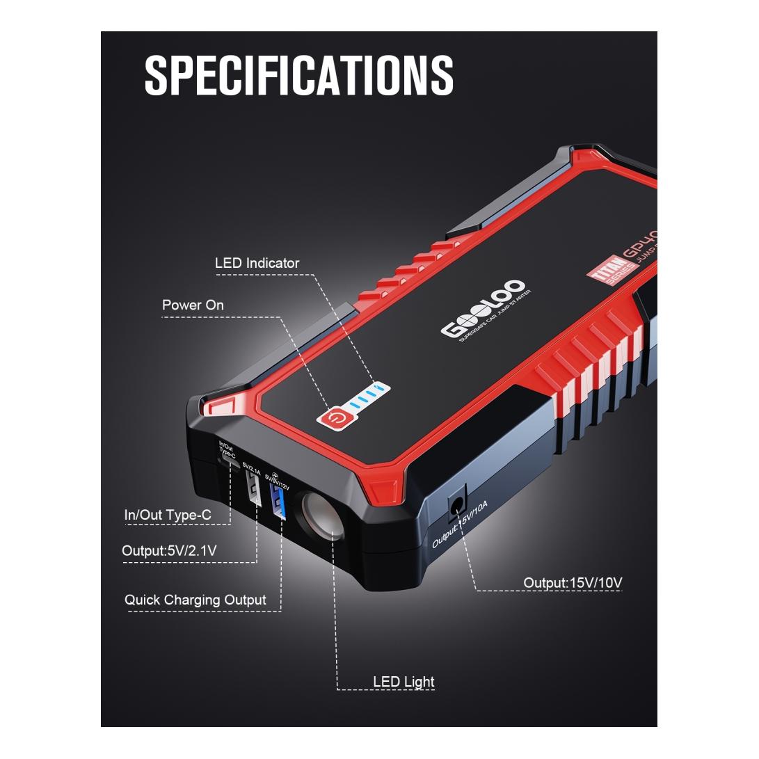 Gooloo GP4000 Jump-Starter (4000 A, 5000 mAh) (GP4000RED)