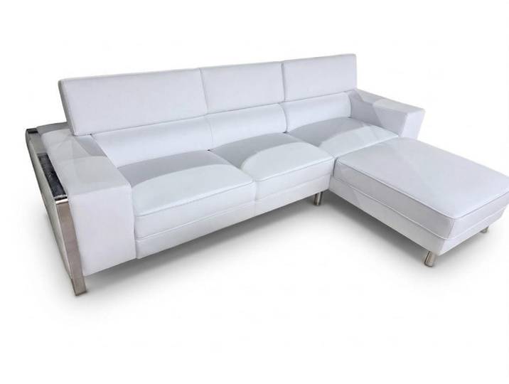 Xlmoebel Ecksofa Luxus Ecksofa L Form Weiss Modern Ledersofa Eckcouch Ottoname Metall, 1 Teile