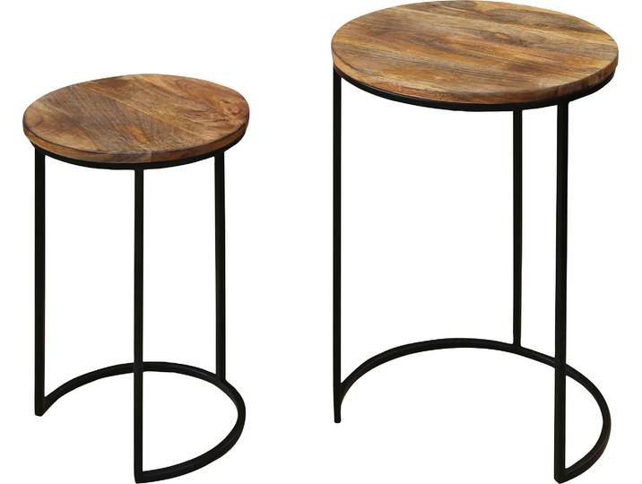 Beistelltisch BYLIVING Jaron , braun (braun, schwarz), B:40cm H:60cm T:40cm, Tische, Beistelltisch, aus Massivholz, Zweisatztisch