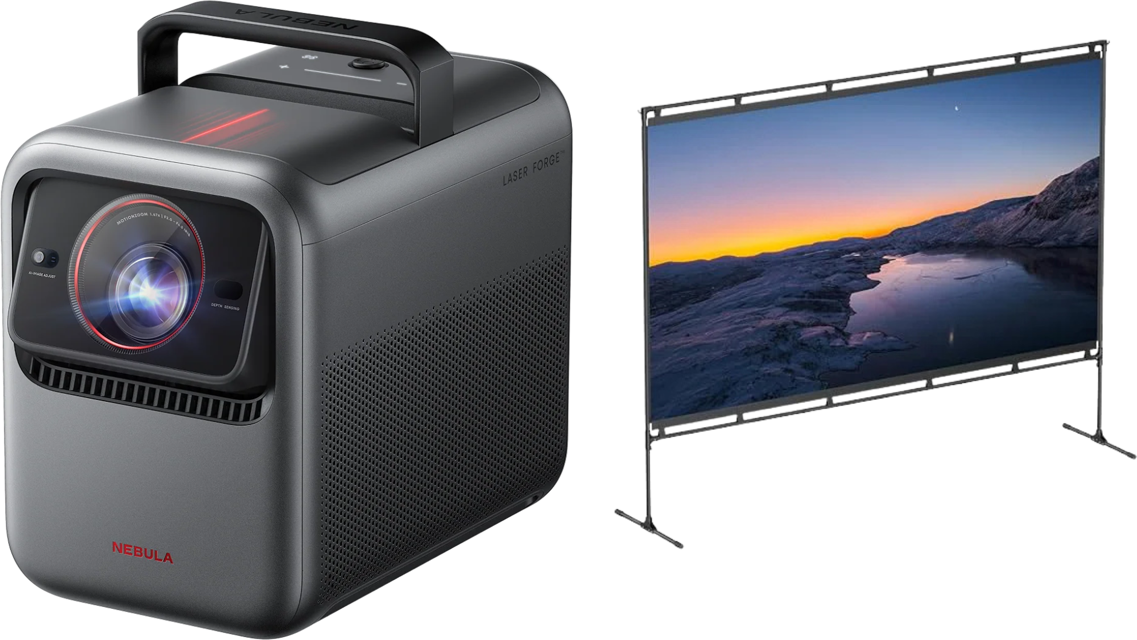 eufy X1   4K Beamer mit Triple-Laser und Mikro-Gimbal + 100 Zoll Beamer Leinwand mit Stativ