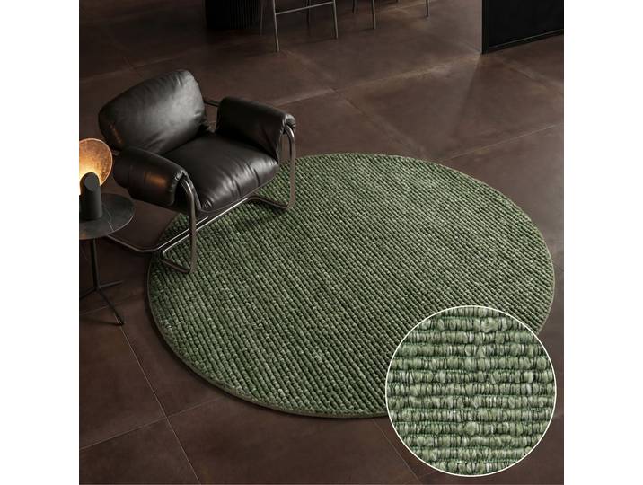 Teppich VILLEROY & BOCH Woll-Optik Teppich Wilma , grün (grün multifarben), H:8mm Ø:200cm, Baumwolle, Polyester, Teppiche, Teppich, Handgemacht, Woll-Optik, Weich, Meliert, Wohnzimmer, Schlafzimmer