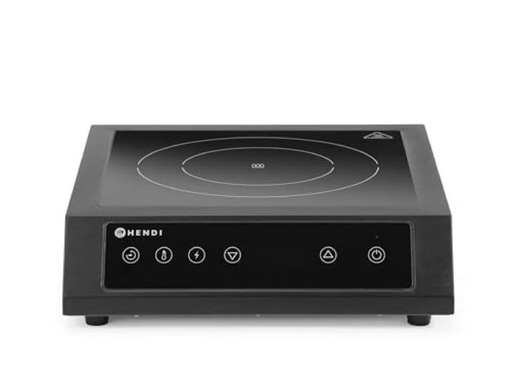HENDI Induktionskocher, 3500 D XL, für Pfannen mit Bodendurchmesser ø120 bis ø280mm, Temperaturbereich: 60° bis 240°C, Induktionskochfeld, 230V/3500W, 355x400x(H)100mm, Gusseisen, Hartglas, schwarz